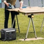 Anker F2600 power station providing energy for power tools at an outdoor worksite, supplied by UPS Equip.